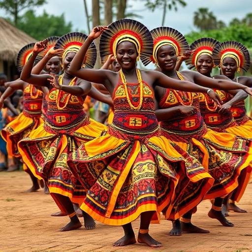 A group of Ugandan dancers performing a traditional dance