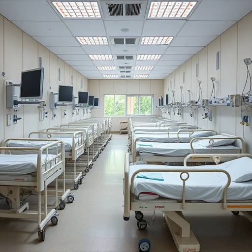 A modern hospital ward in Kampala, Uganda, showing medical equipment and beds.