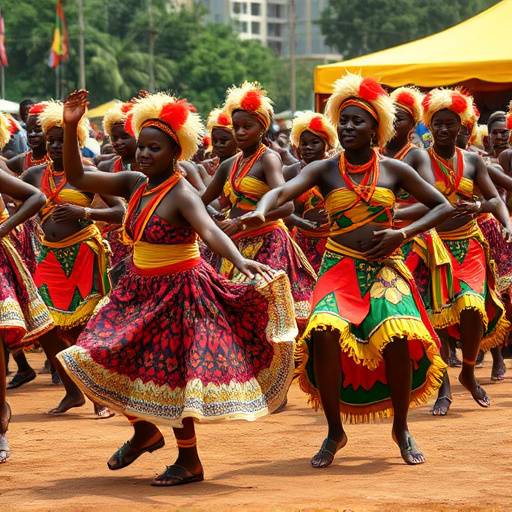 A vibrant traditional Ugandan dance performance at a cultural festival