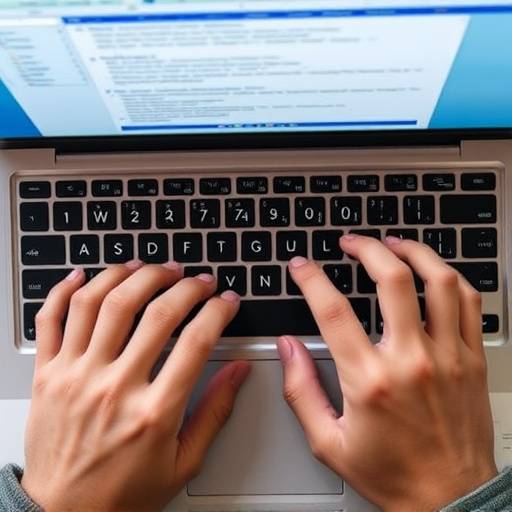 Image depicting keyboard navigation with hands on a keyboard.