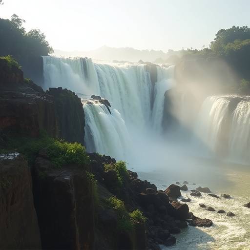 Murchison Falls cascading powerfully through a narrow gorge