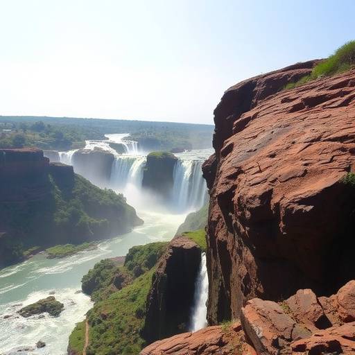 Murchison Falls National Park, with the Nile River cascading down a rocky cliff