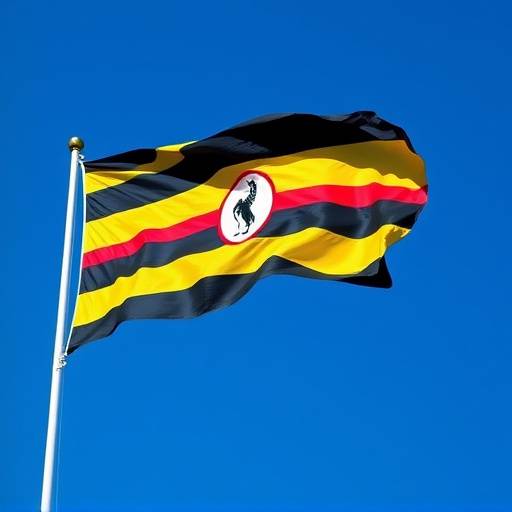 The Ugandan flag waving proudly